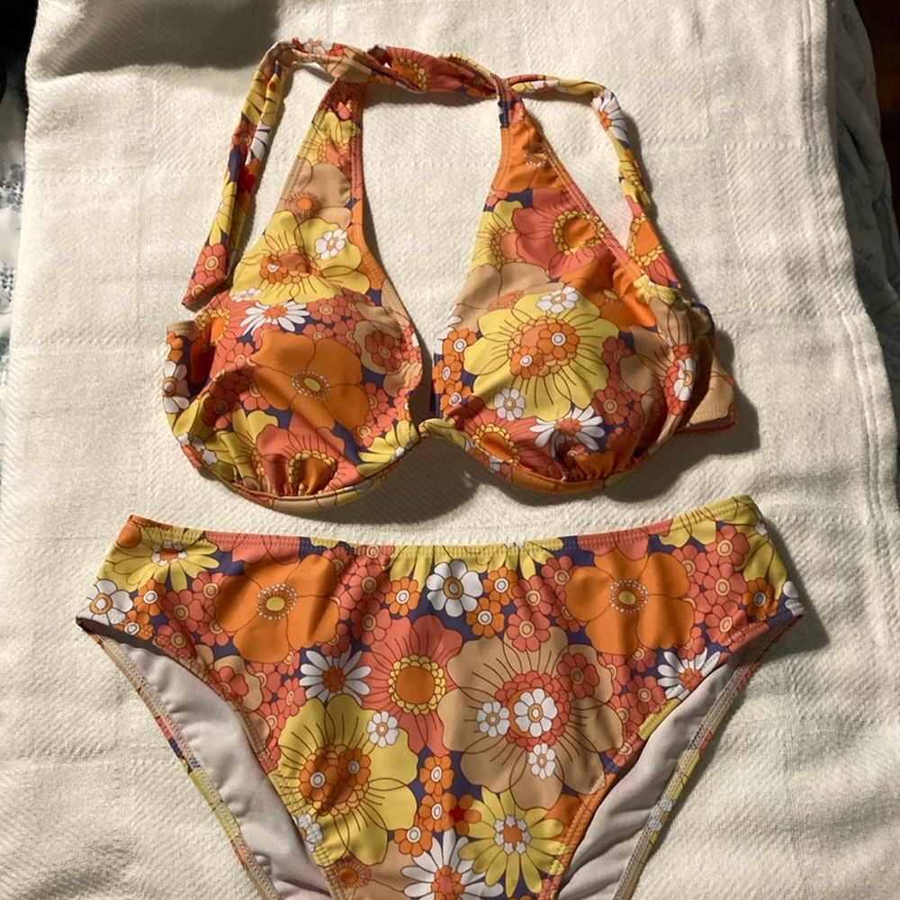 Floral Bikini Set in Orange and Yellow